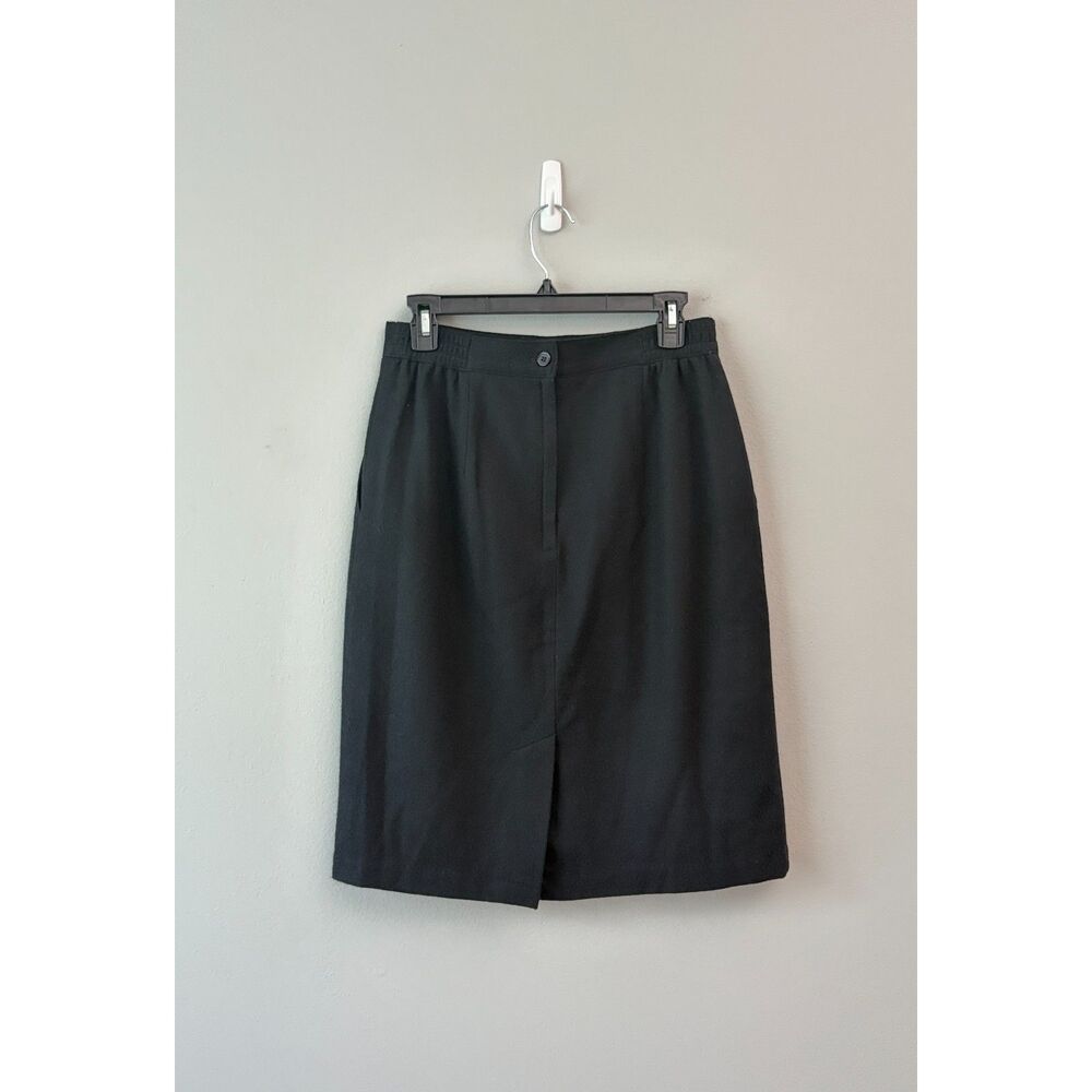 Vintage Sag Harbor 100% Wool Pencil Skirt Sz 12 Black Lined Side Pockets Career